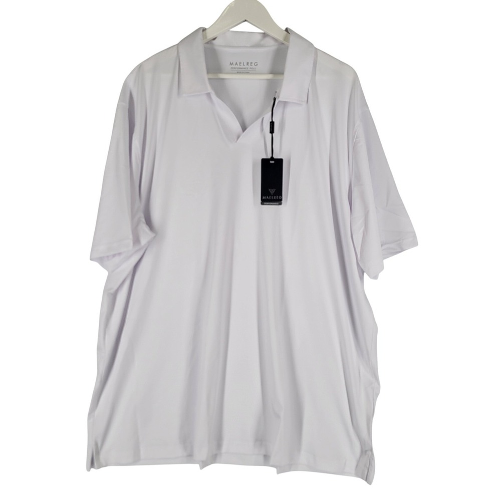 Maelreg Mens 3XL White Performance Polo Shirt Wicking Sun Smart 4 Way Stretch